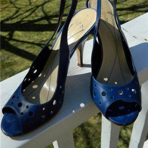 Kate Spade Blue Leather Peep Toe Sling Back High Heel Classic Shoes/Pumps Size 8